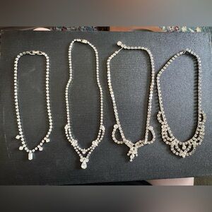 Vintage Rhinestone Silver Necklace Bundle Lot